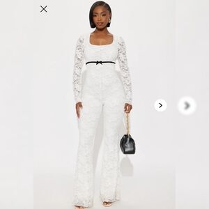 Fashion Nova White Lace Long Sleeve Jumpsuit